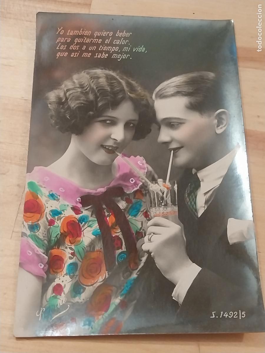 Cartoline: PAREJA BATIDO FOTO COLOREADA ESCRITA REPUBLICA 1936