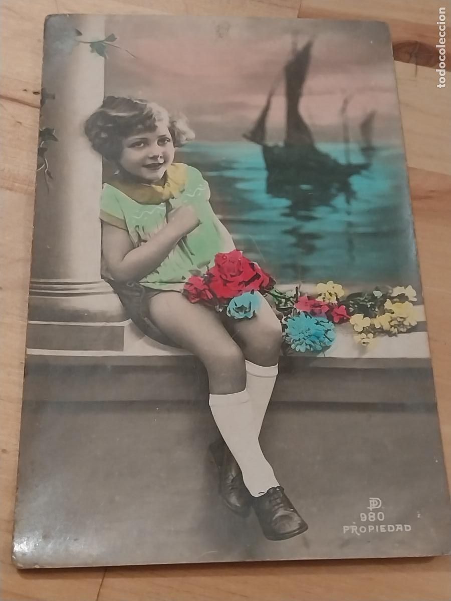 Postcards: NI&Ntilde;A COLOREADA PLAYA FOTO BLANCO NEGRO ESCRITA REPUBLICA 1933