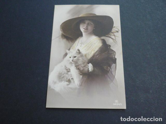 Postales: MUJER ELEGANTE CON GATO POSTAL - Foto 1