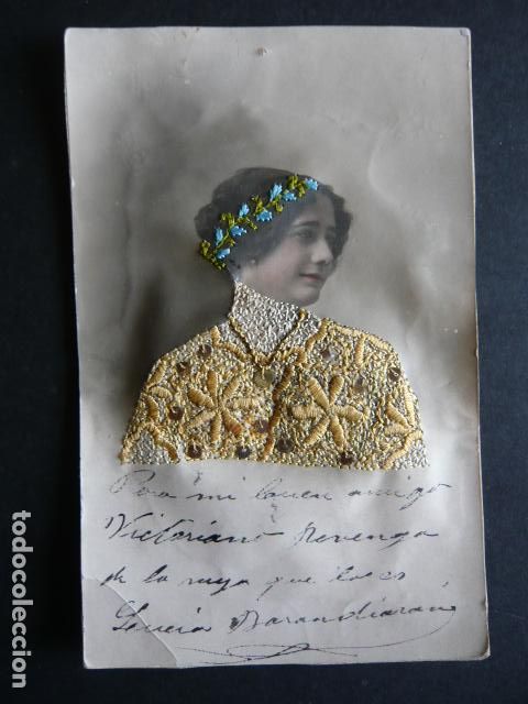 Postales: MUJER ELEGANTE POSTAL BORDADA - Foto 1