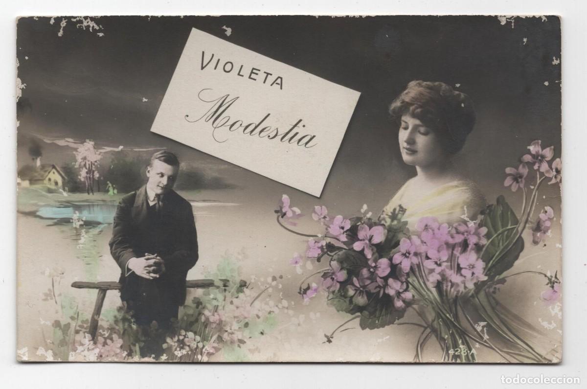 Cartoline: ANTIGUA POSTAL VIOLETA MODESTIA ESCRITA A&Ntilde;OS 10/20