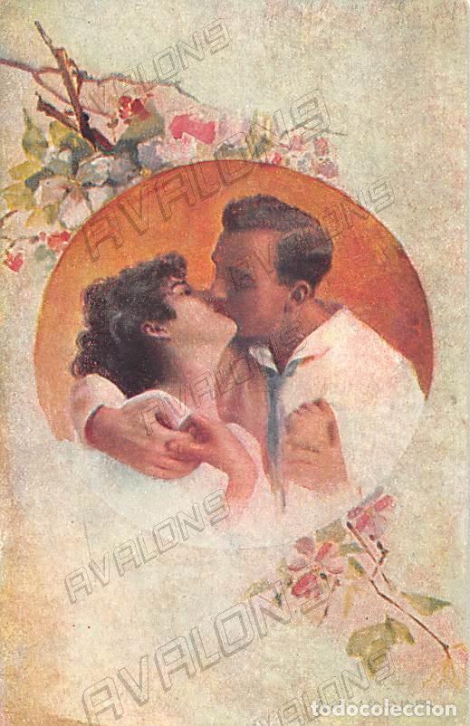 Cartoline: Postal antigua de los a&ntilde;os 20 o 30 de una paraje bes&aacute;ndose