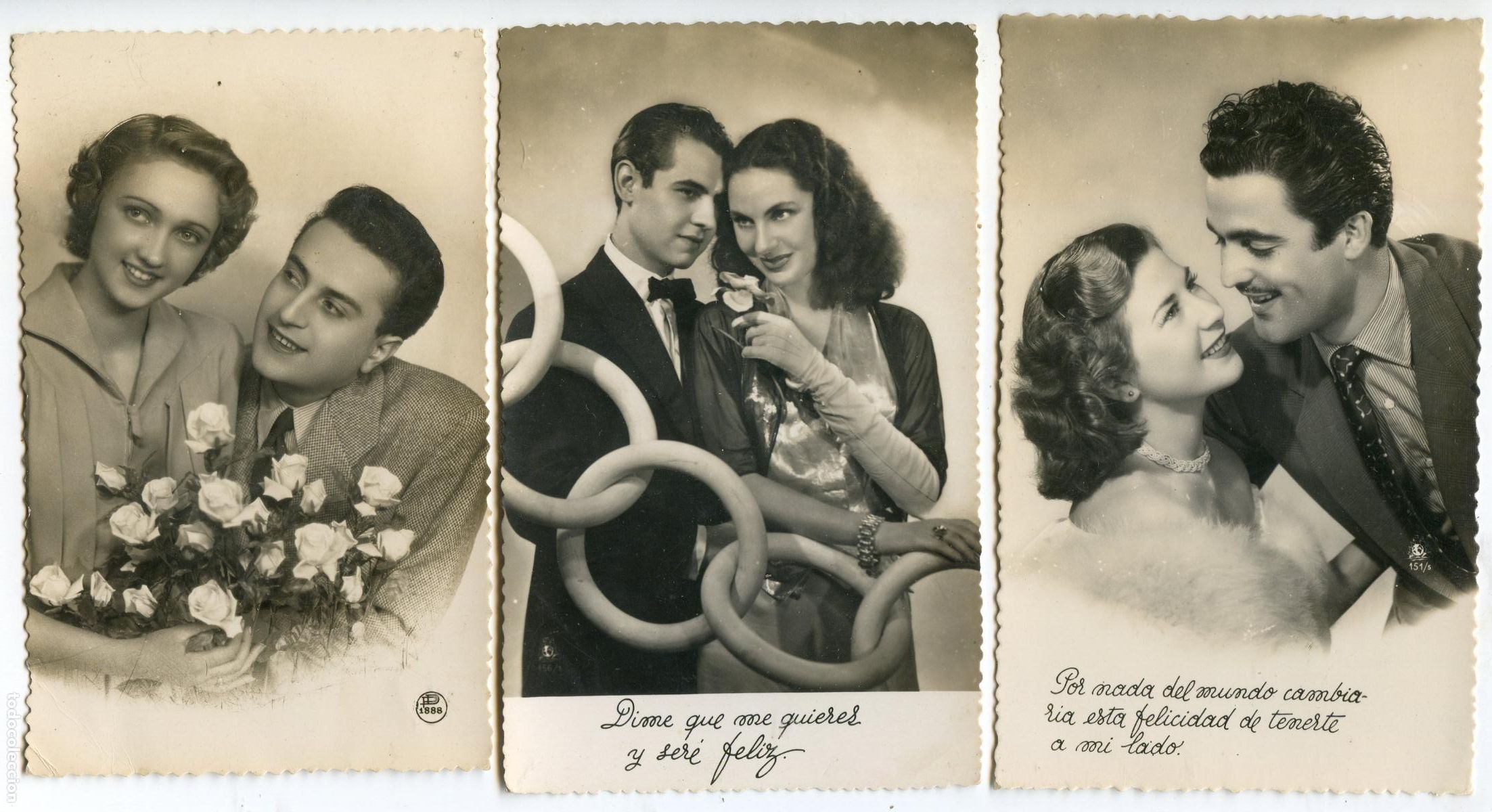 Postales: Tres postales rom&aacute;nticas de novios, escritas pero sin circular