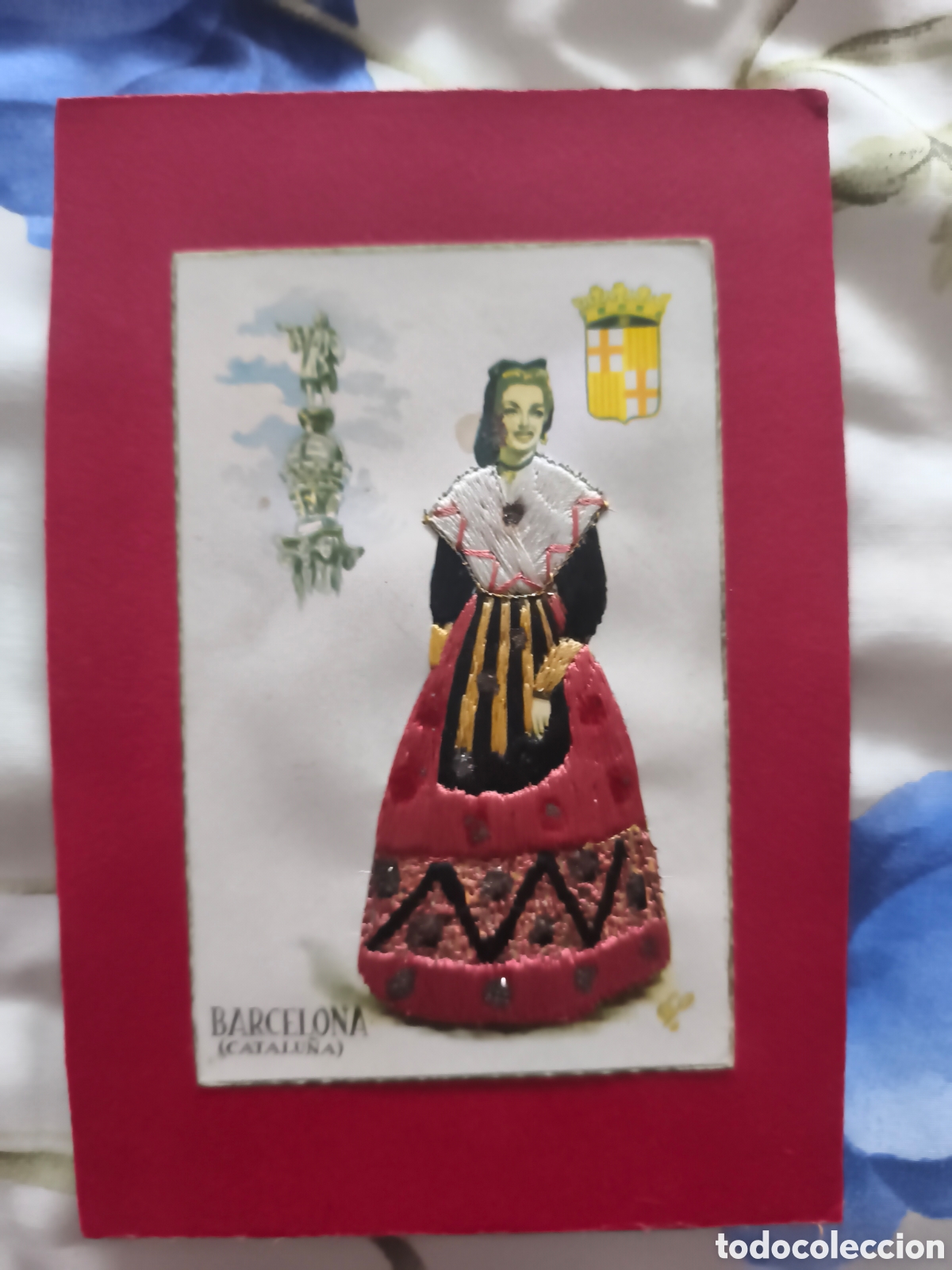 Postales: Postal bordada BARCELONA (CATALU&Ntilde;A) con paspart&uacute;.