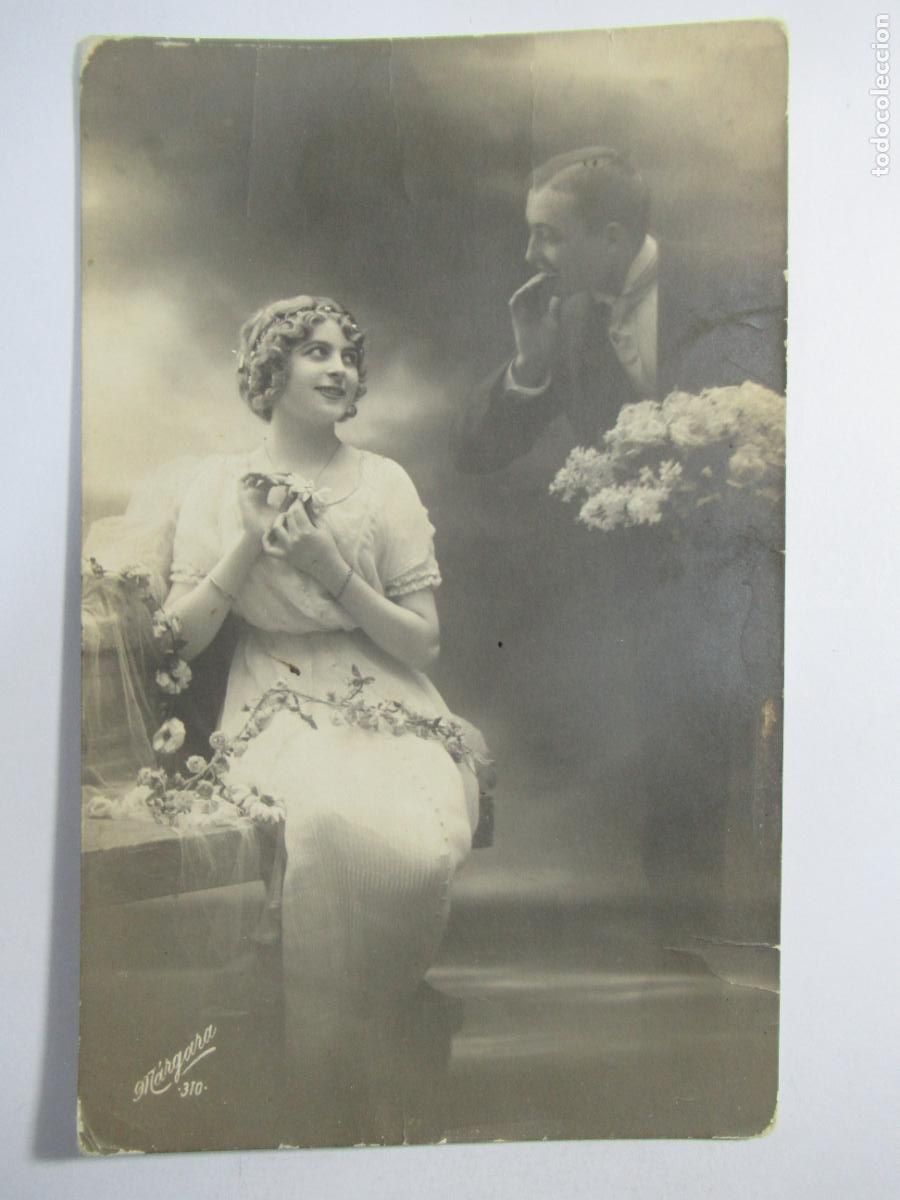 Postales: Postal mujer hombre pareja rom&aacute;ntica - Escrita en 1917