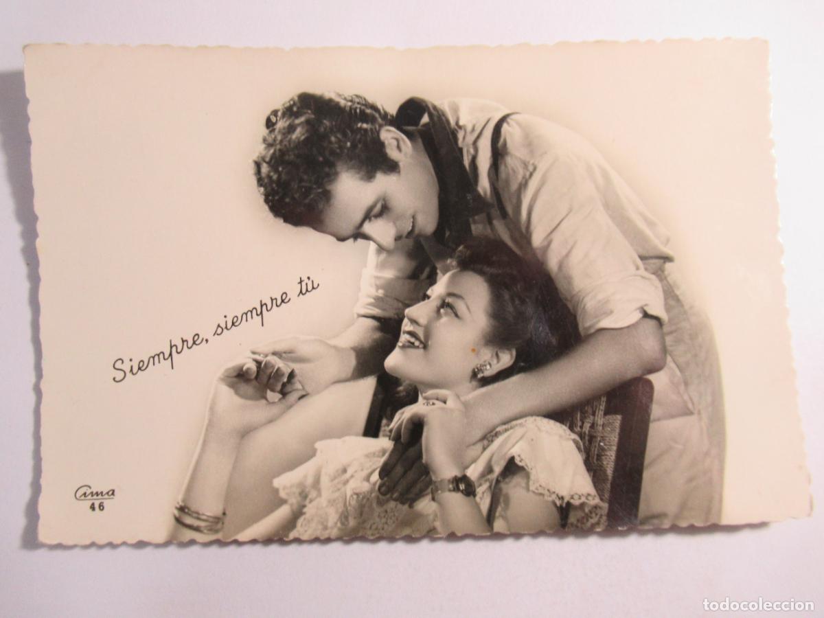 Postales: Postal Mujer Hombre pareja rom&aacute;ntica - Escrita en 1950
