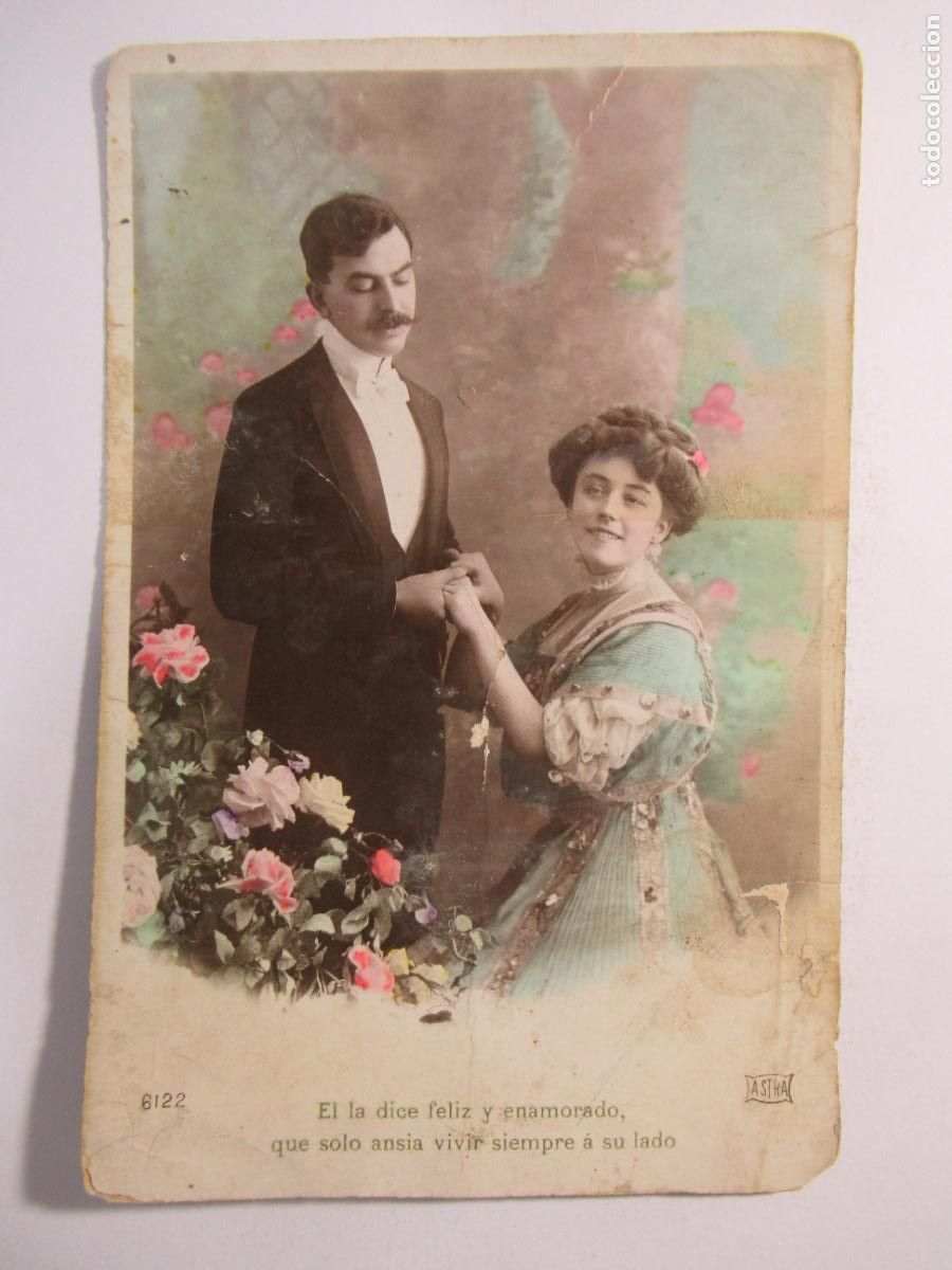 Postales: Antigua postal mujer hombre pareja rom&aacute;ntica - Escrita en 1913