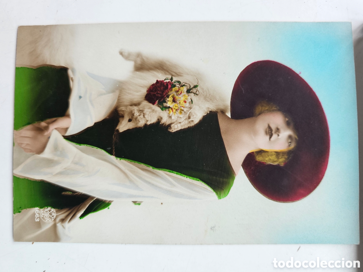 Postales: Postal de chica con sombrero, A. Noyer 3663 Luisa Figueras Cass&agrave; de la Selva 1910s 1920s