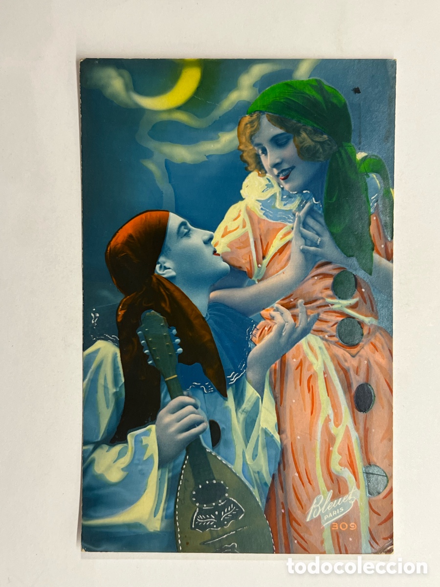 Postales: POSTAL ROM&Aacute;NTICA. El arlequ&iacute;n y su Mandolina. Bleuet No.309, Par&iacute;s (a.1924)