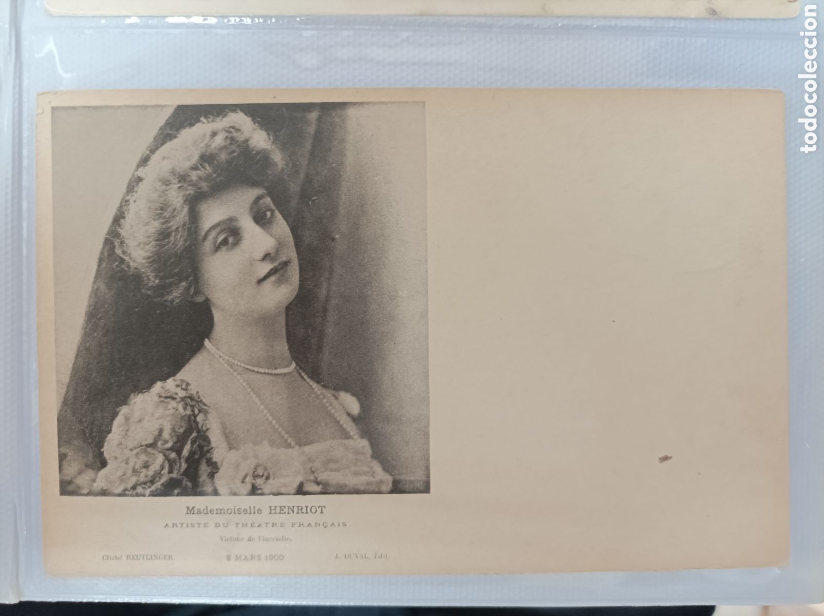 Postales: Actriz HENRIOT, Jane_LHC. Artiste du Th&eacute;&acirc;tre Fran&ccedil;ais, victime de l'incendie 8 Mars 1900. Reutlinger