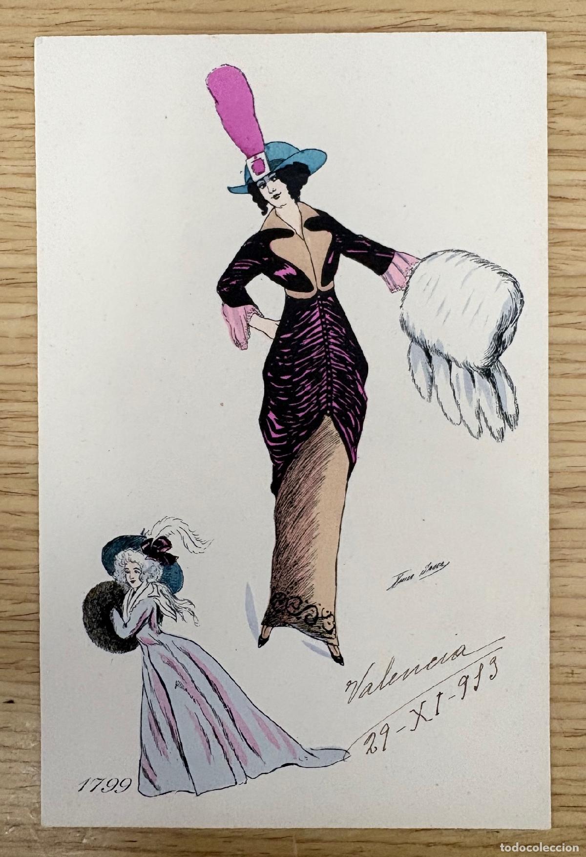 Postales: POSTAL INDUMENTARIA MUJER 1799. ILUSTRACI&Oacute;N DE XAVIER SAGER, PAR&Iacute;S, 1919