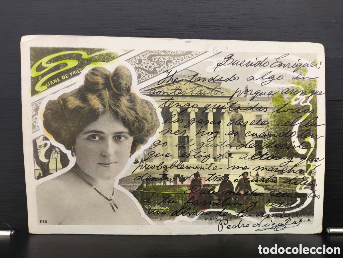 Postales: Antigua postal modernista artista Liane de Vries cantante de &oacute;pera Belle &Eacute;poque Foto Reutlinger 1905