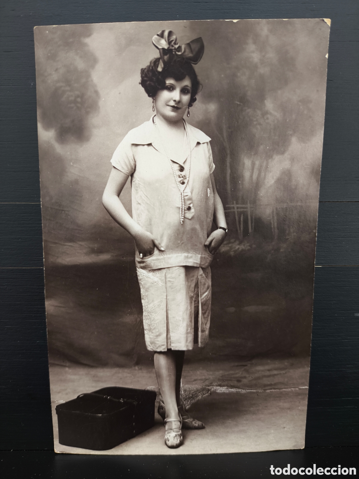 Postales: Antigua postal fotogr&aacute;fica fotograf&iacute;a de estudio dedicada retrato de mujer estilo Art D&eacute;co a&ntilde;os 20