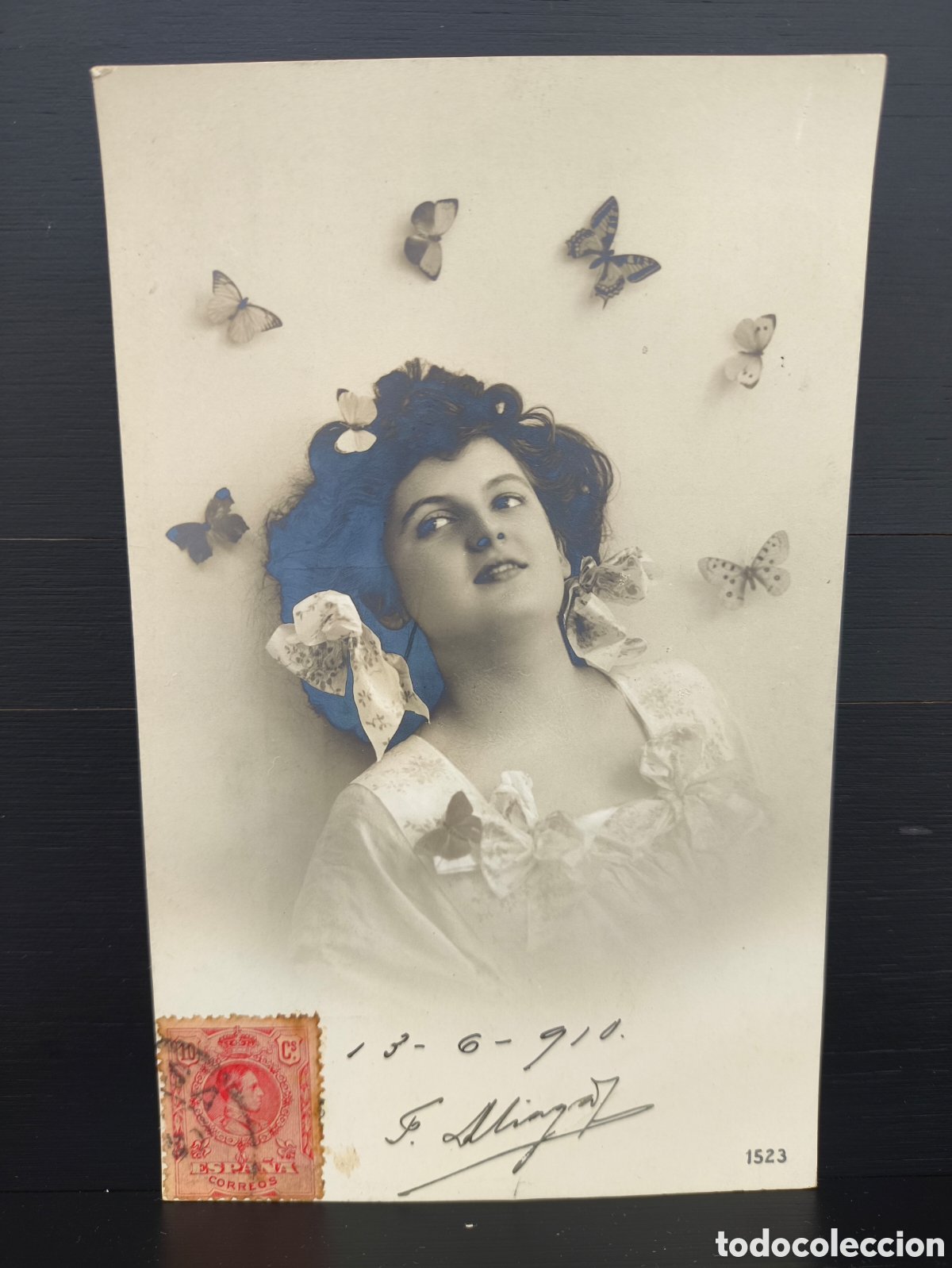 Postales: Antigua postal fotogr&aacute;fica retrato de mujer joven elegante Belle &Eacute;poque art&iacute;stica fantas&iacute;a 1910