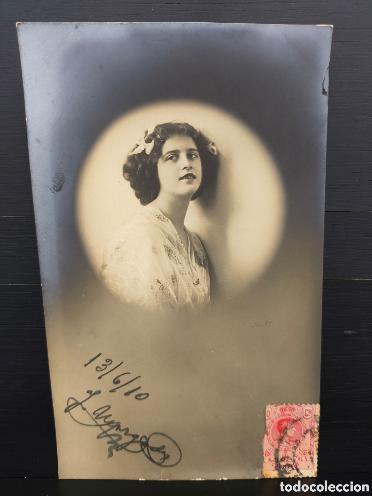 Postales: Antigua postal fotogr&aacute;fica retrato de mujer joven elegante Belle &Eacute;poque art&iacute;stica fantas&iacute;a 1910
