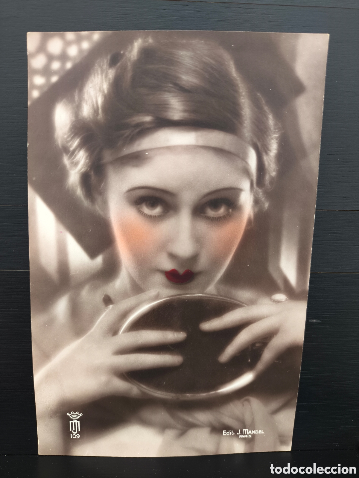 Postales: Antigua postal fotogr&aacute;fica coloreada retrato de mujer joven Art D&eacute;co rom&aacute;ntica fantas&iacute;a art&iacute;stica