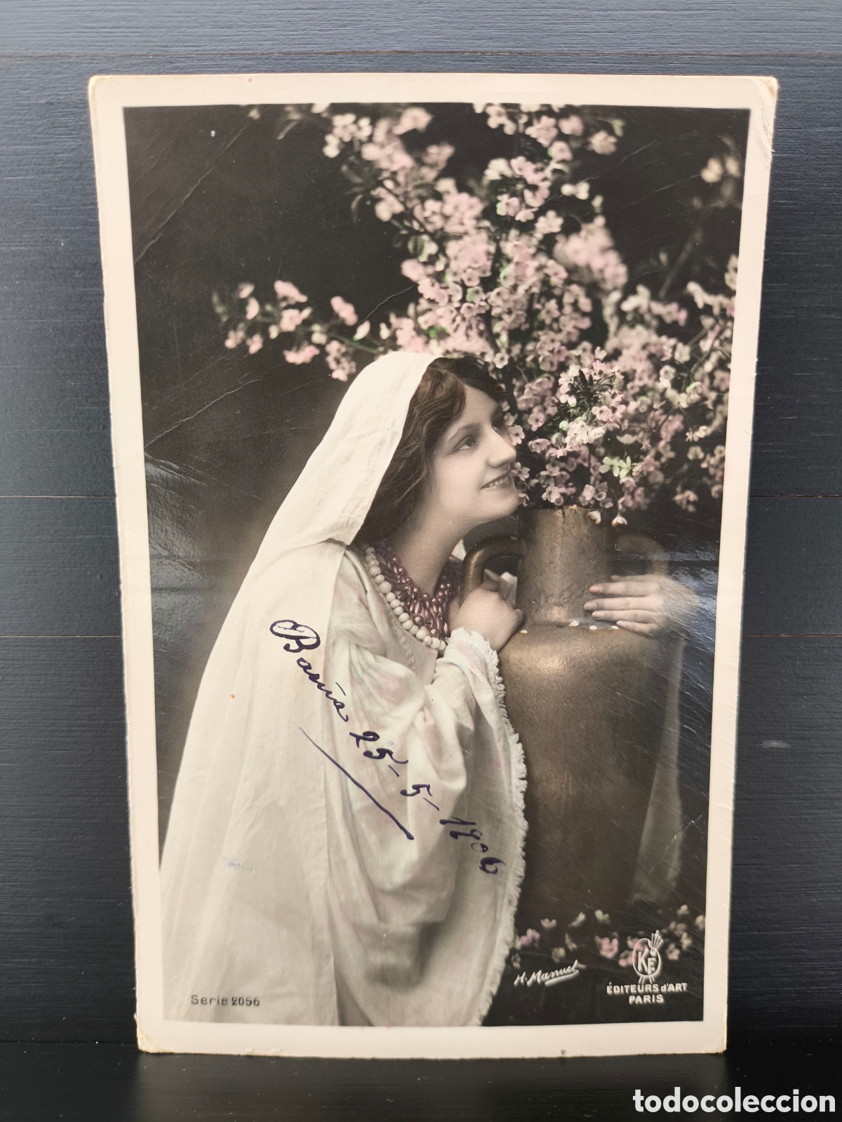 Postales: Antigua postal fotogr&aacute;fica coloreada retrato mujer joven flores Art Nouveau rom&aacute;ntica fantas&iacute;a 1906
