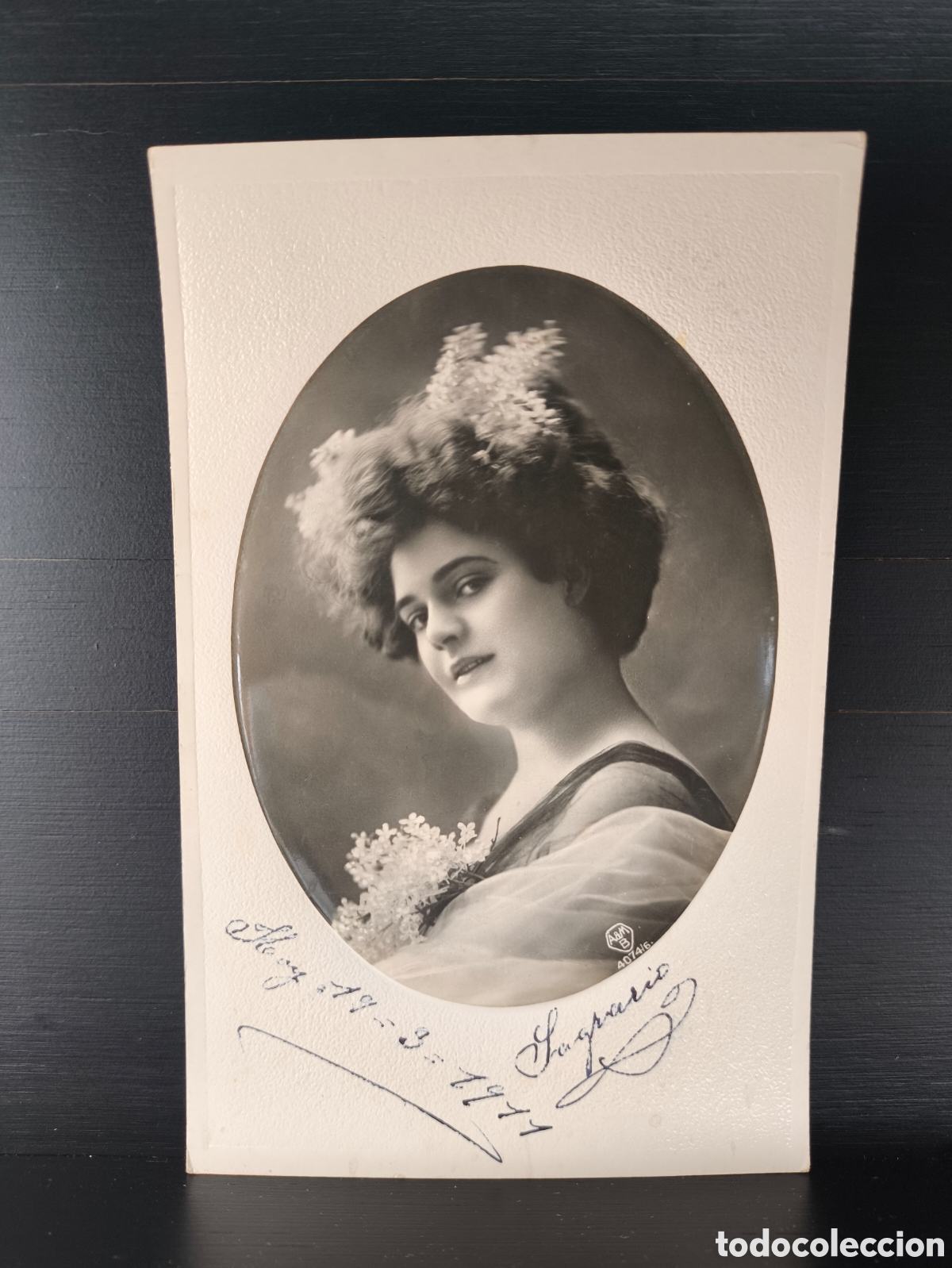 Postales: Antigua postal fotogr&aacute;fica retrato mujer joven relieve Art Nouveau rom&aacute;ntica fantas&iacute;a art&iacute;stica 1911