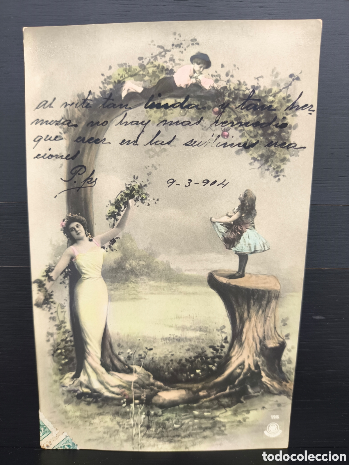 Postales: Antigua postal fotogr&aacute;fica coloreada mujer ni&ntilde;o alfabeto letra G Art Nouveau rom&aacute;ntica fantas&iacute;a 1904