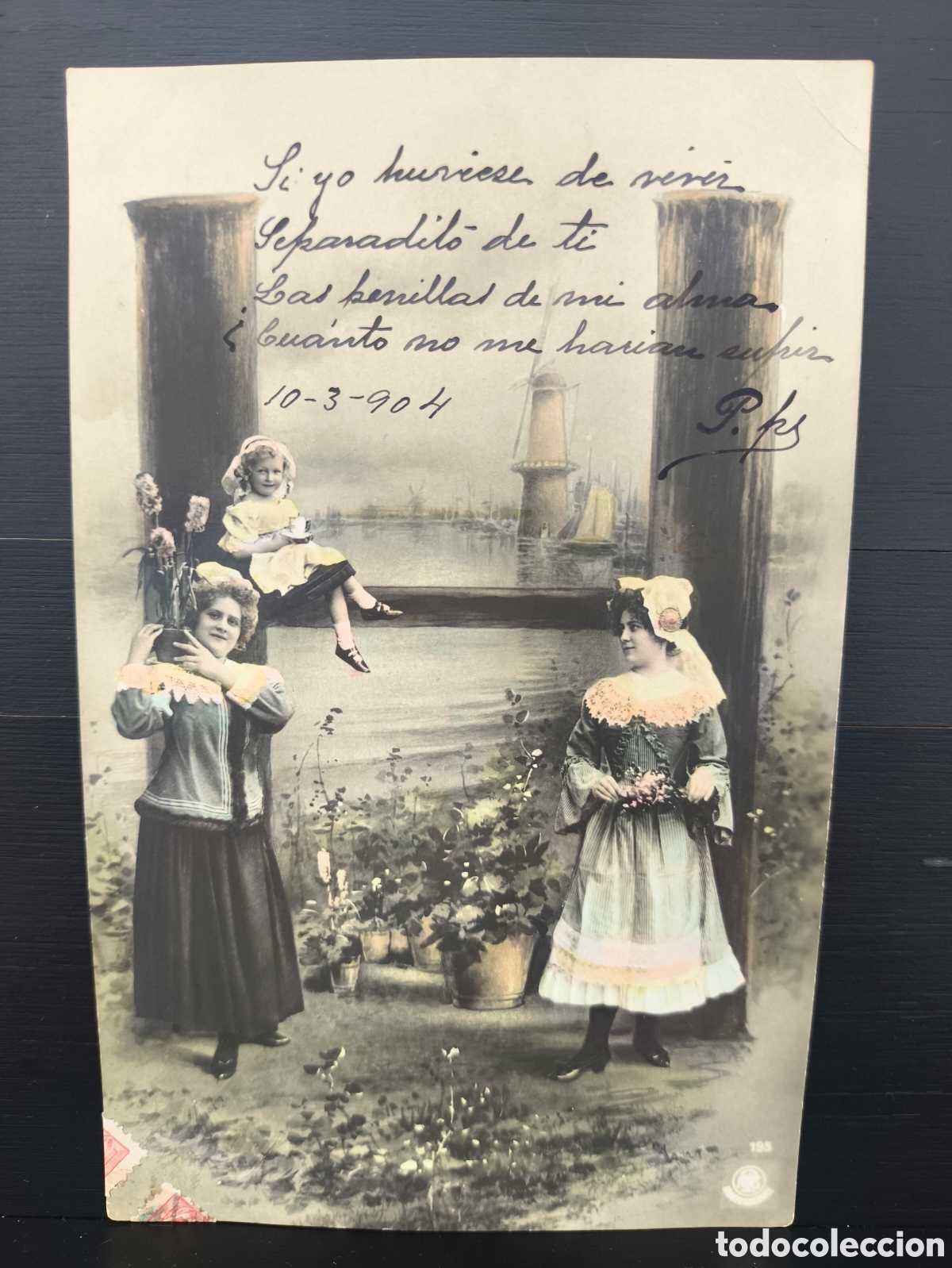 Postales: Antigua postal fotogr&aacute;fica coloreada mujer ni&ntilde;o alfabeto letra H Art Nouveau rom&aacute;ntica fantas&iacute;a 1904