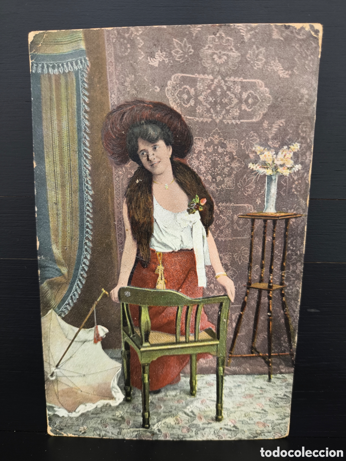 Postales: Antigua postal fotogr&aacute;fica coloreada retrato mujer joven Belle &Eacute;poque rom&aacute;ntica fantas&iacute;a art&iacute;stica