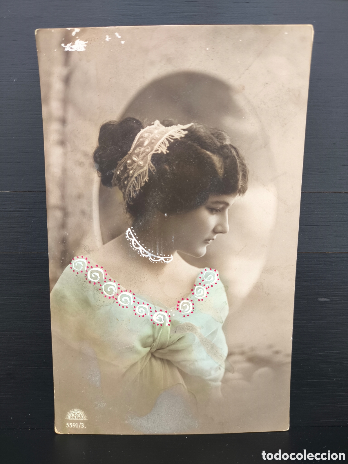 Postales: Antigua postal fotogr&aacute;fica coloreada retrato de mujer Belle &Eacute;poque rom&aacute;ntica fantas&iacute;a art&iacute;stica 1914