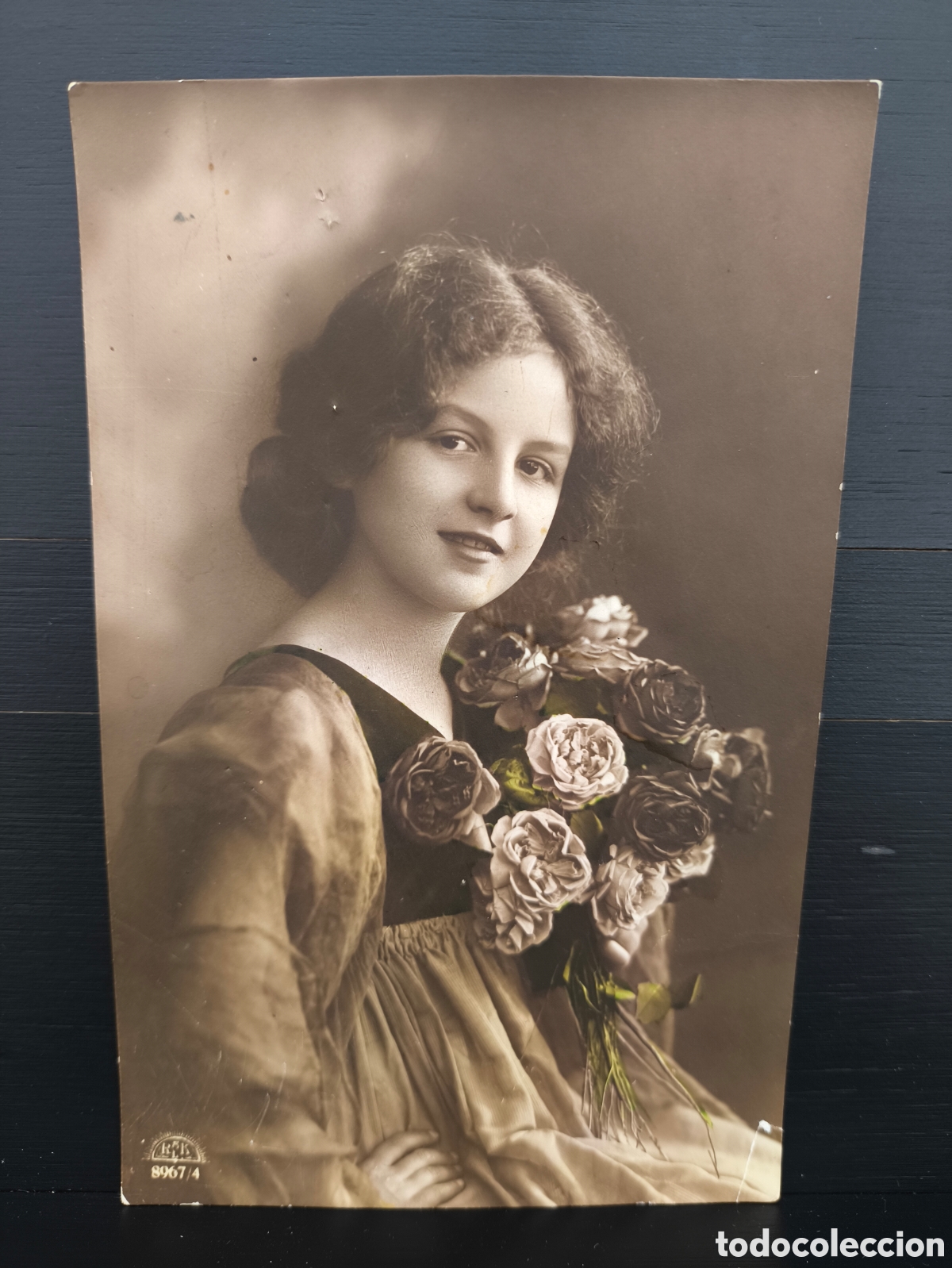 Postales: Antigua postal fotogr&aacute;fica coloreada retrato de mujer Belle &Eacute;poque rom&aacute;ntica fantas&iacute;a art&iacute;stica