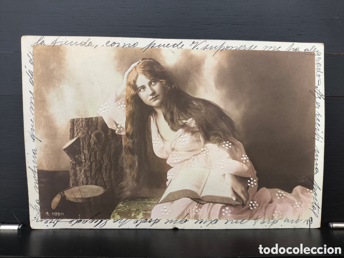 Postales: Antigua postal fotogr&aacute;fica coloreada retrato de mujer Belle &Eacute;poque rom&aacute;ntica fantas&iacute;a art&iacute;stica 1906