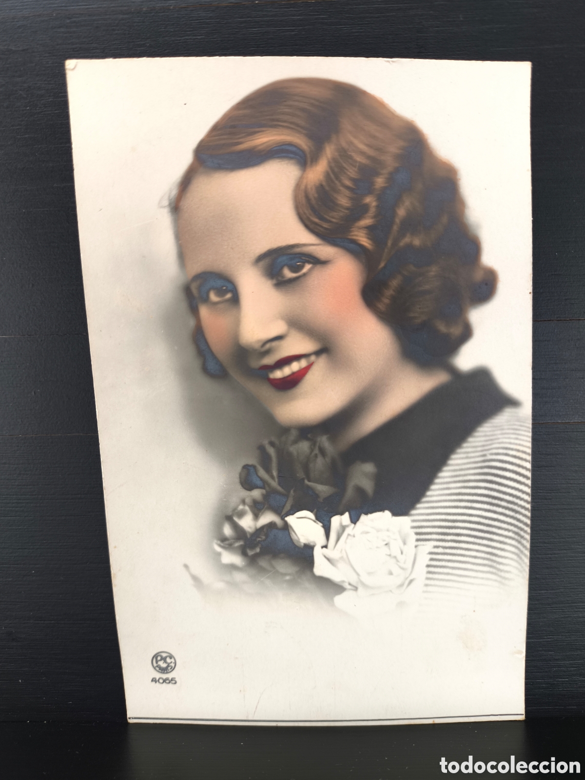 Postales: Antigua postal fotogr&aacute;fica coloreada retrato de mujer joven Art D&eacute;co rom&aacute;ntica fantas&iacute;a art&iacute;stica