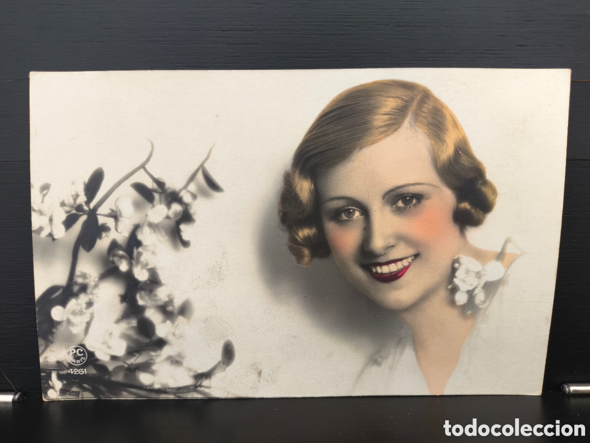Postales: Antigua postal fotogr&aacute;fica coloreada retrato de mujer joven Art D&eacute;co rom&aacute;ntica fantas&iacute;a art&iacute;stica