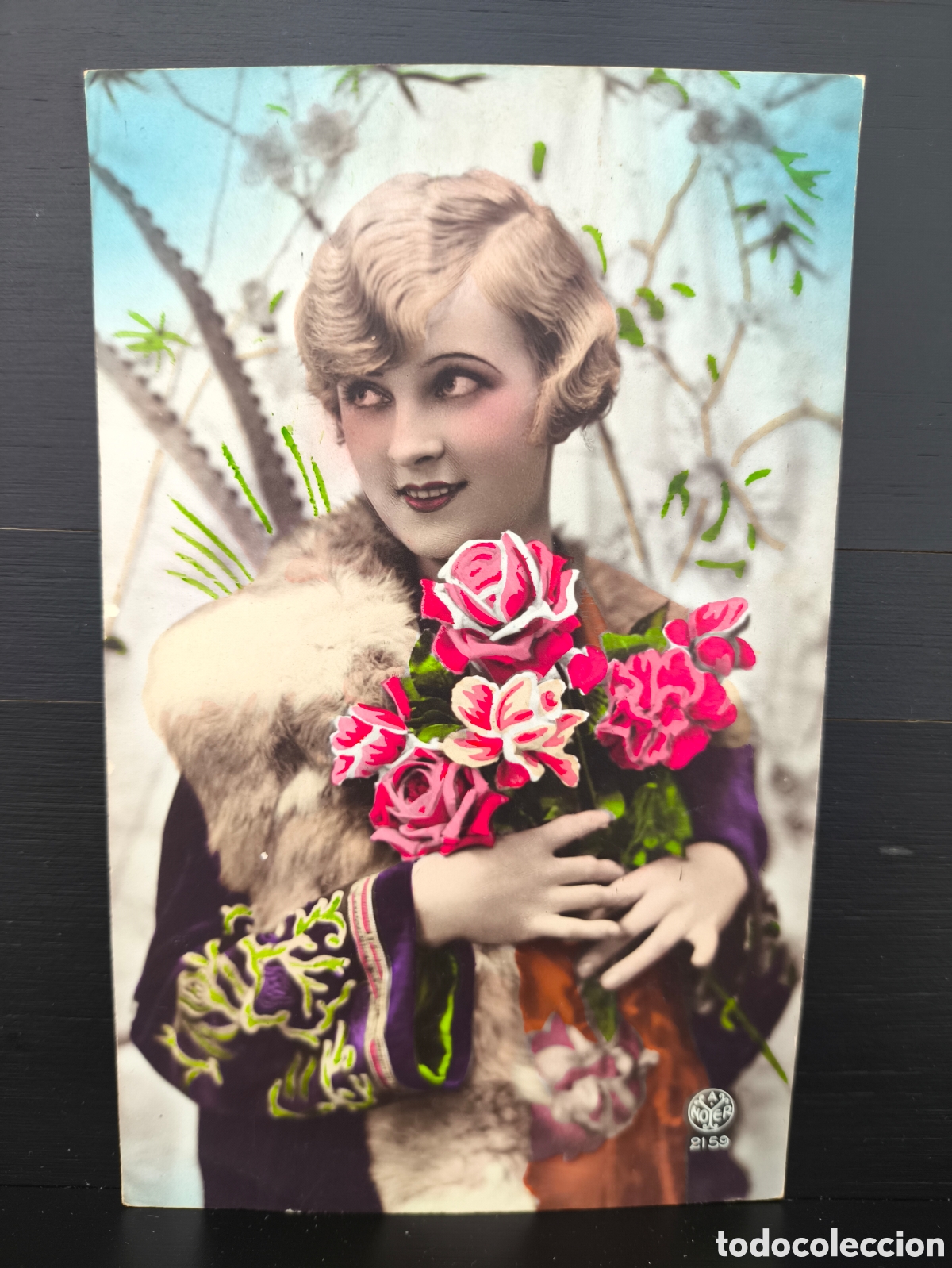 Postales: Antigua postal fotogr&aacute;fica coloreada retrato de mujer joven Art D&eacute;co rom&aacute;ntica fantas&iacute;a art&iacute;stica