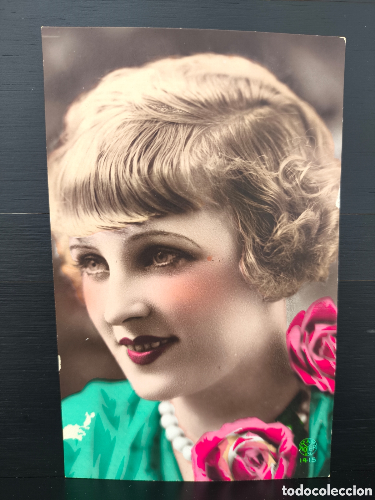 Postales: Antigua postal fotogr&aacute;fica coloreada retrato de mujer joven Art D&eacute;co rom&aacute;ntica fantas&iacute;a art&iacute;stica