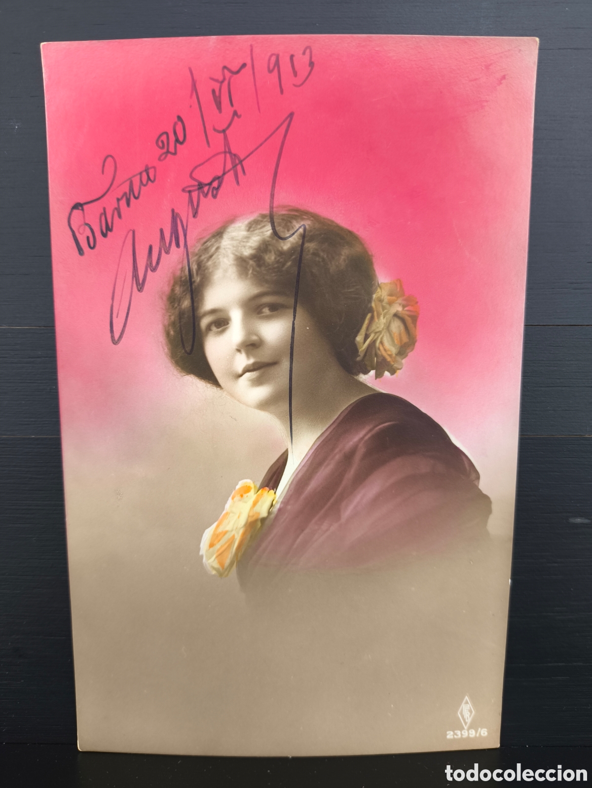 Postales: Antigua postal fotogr&aacute;fica coloreada retrato mujer joven Belle &Eacute;poque rom&aacute;ntica fantas&iacute;a art&iacute;stica