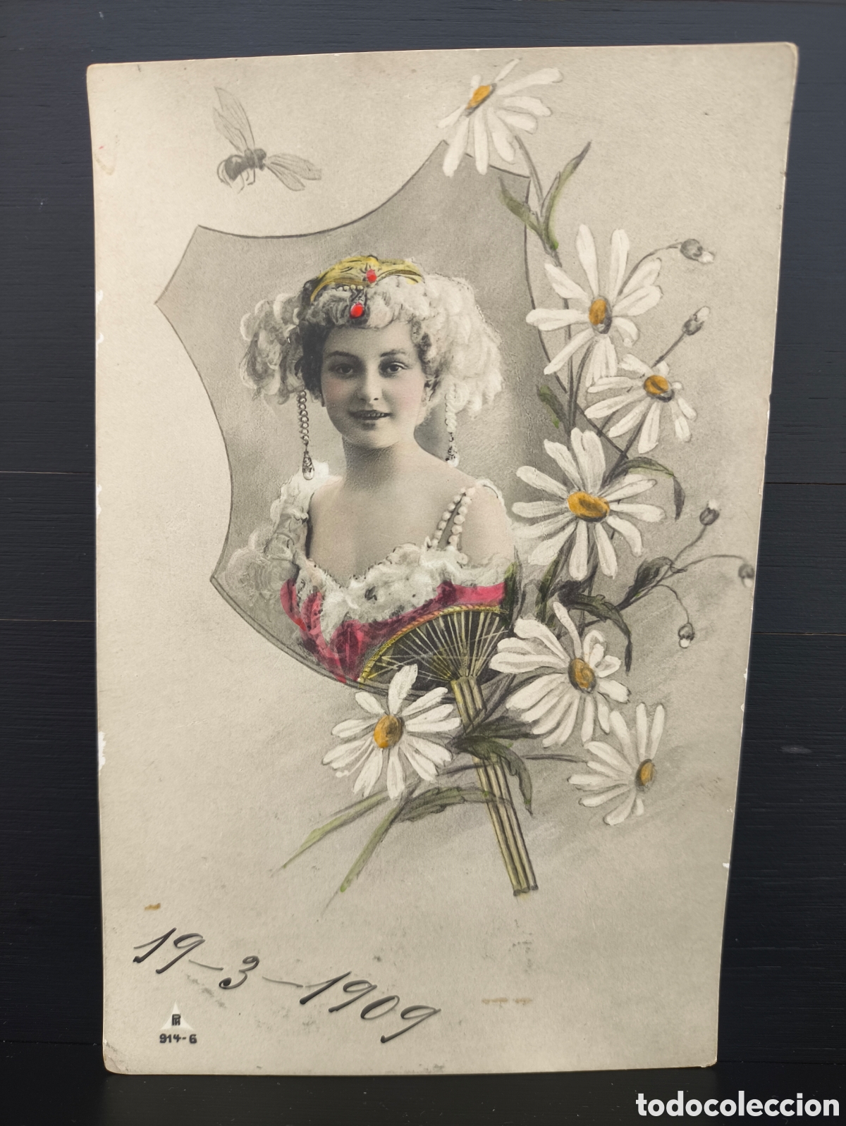 Postales: Antigua postal fotogr&aacute;fica coloreada retrato mujer joven Belle &Eacute;poque rom&aacute;ntica fantas&iacute;a art&iacute;stica