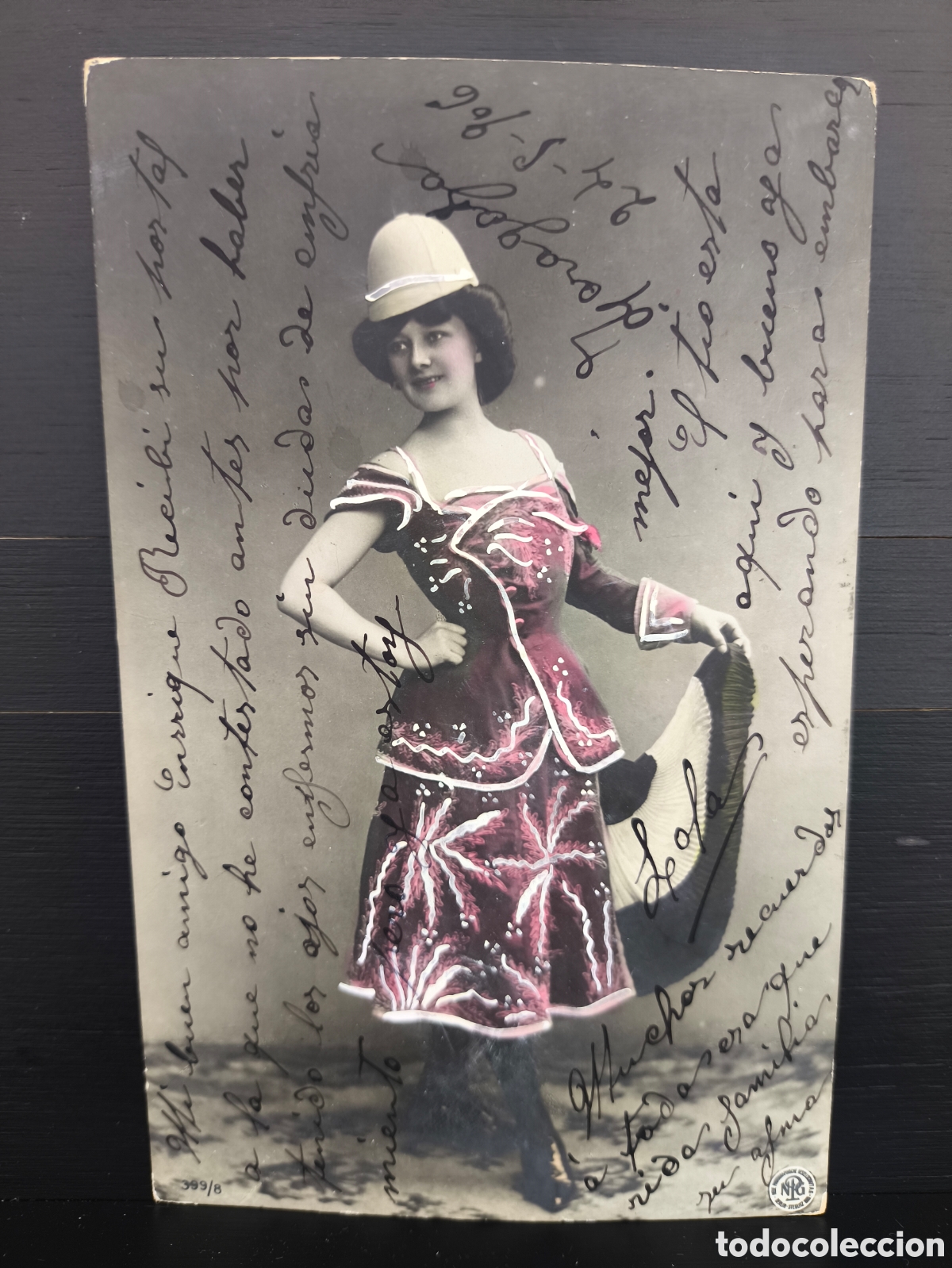 Postais: Antigua postal fotogr&aacute;fica coloreada mujer artista Belle &Eacute;poque rom&aacute;ntica fantas&iacute;a art&iacute;stica 1906