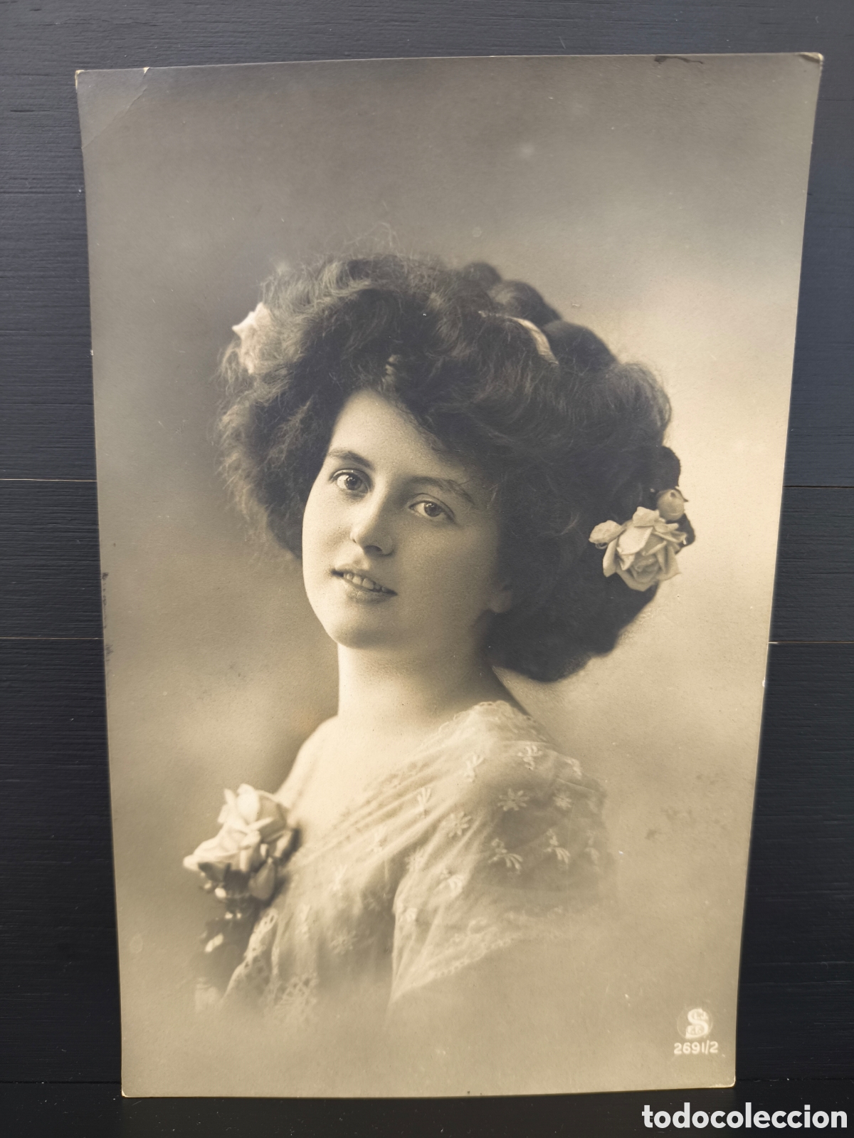 Postkarten: Antigua postal fotogr&aacute;fica retrato de mujer joven Belle &Eacute;poque rom&aacute;ntica fantas&iacute;a art&iacute;stica 1912