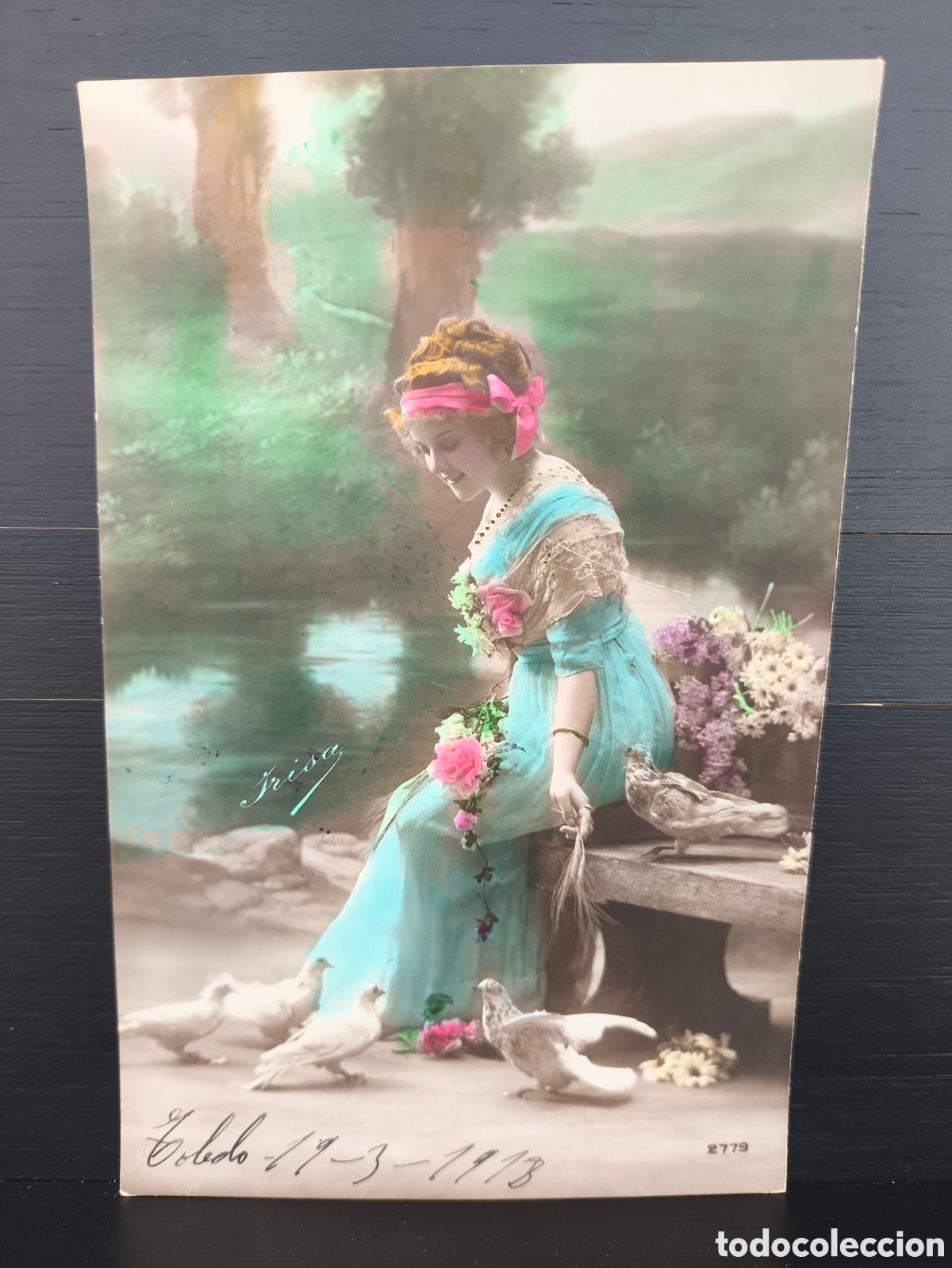 Postales: Antigua postal fotogr&aacute;fica coloreada retrato mujer joven Belle &Eacute;poque rom&aacute;ntica fantas&iacute;a art&iacute;stica