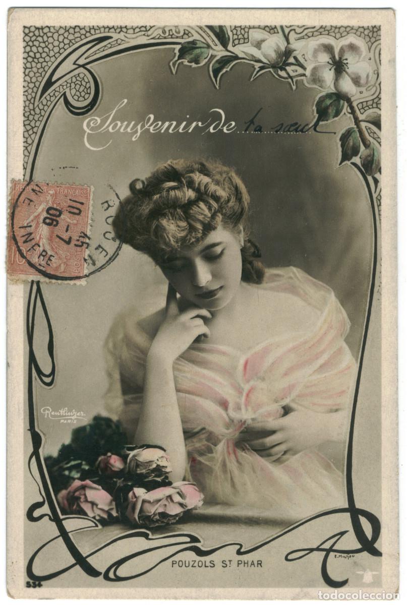 Postales: Actriz Pouzols SAINT PHAR, Mlle. de _Campana alada. 534. Photo Reutlinger & Illustration E. Milhau