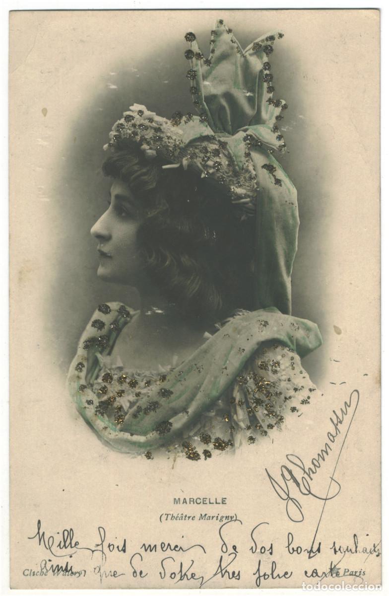 Postales: Actriz MARCELLE_&Eacute;toile. 651-39. Th&eacute;&acirc;tre Marigny. Photo Wal&eacute;ry