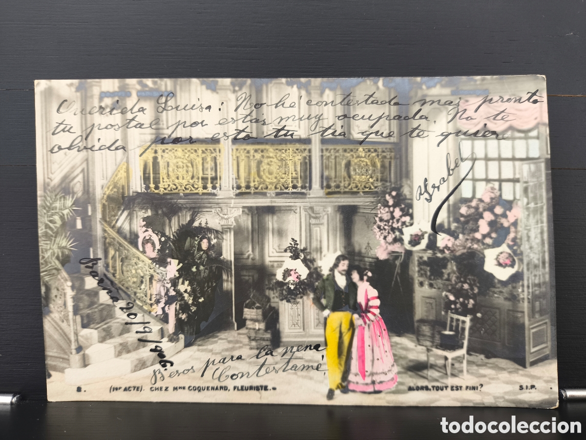Postales: Antigua postal coloreada escena opereta Veronique Andr&eacute; Messager rom&aacute;ntica fantas&iacute;a art&iacute;stica 1906