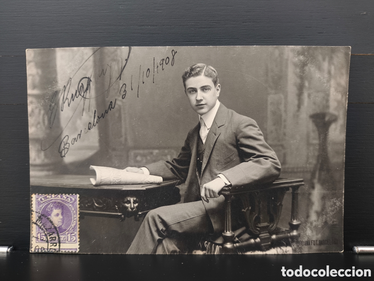 Postales: Antigua postal fotograf&iacute;a de estudio hombre joven Foto Matorrodona rom&aacute;ntica fantas&iacute;a art&iacute;stica 1908