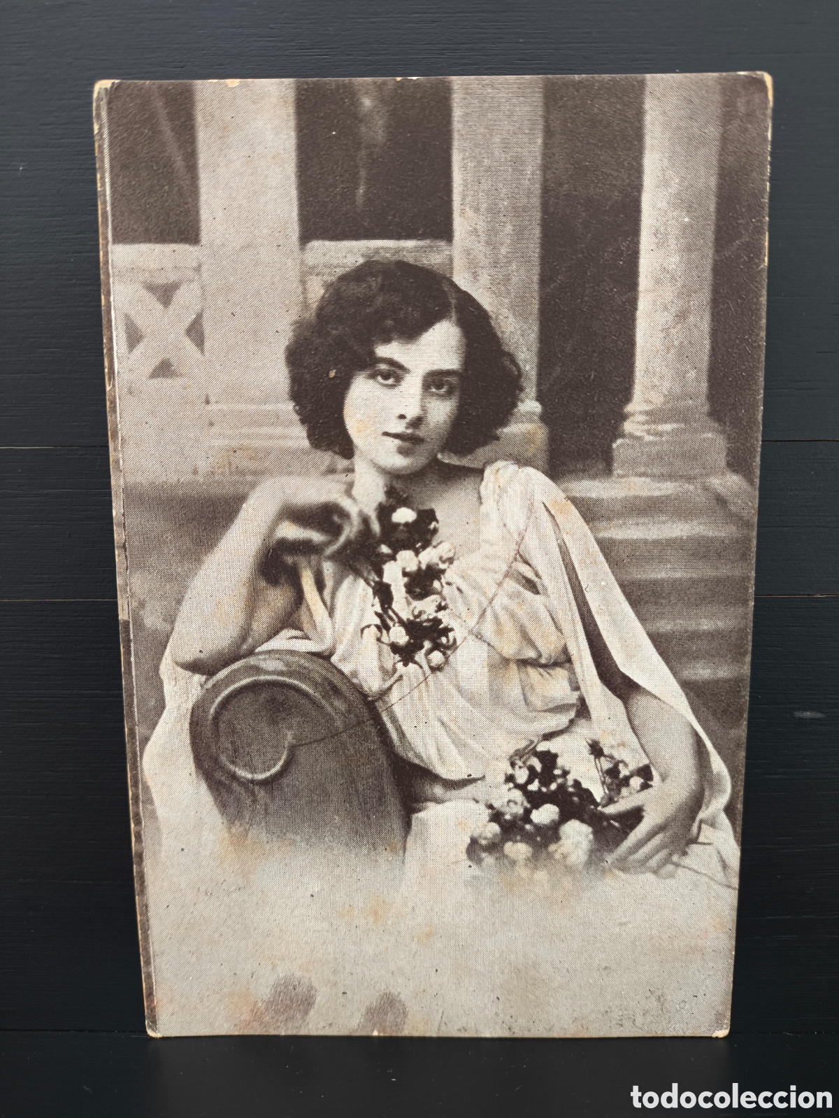 Postales: Antigua postal fotograf&iacute;a de estudio mujer joven chocolate Amatller rom&aacute;ntica fantas&iacute;a art&iacute;stica