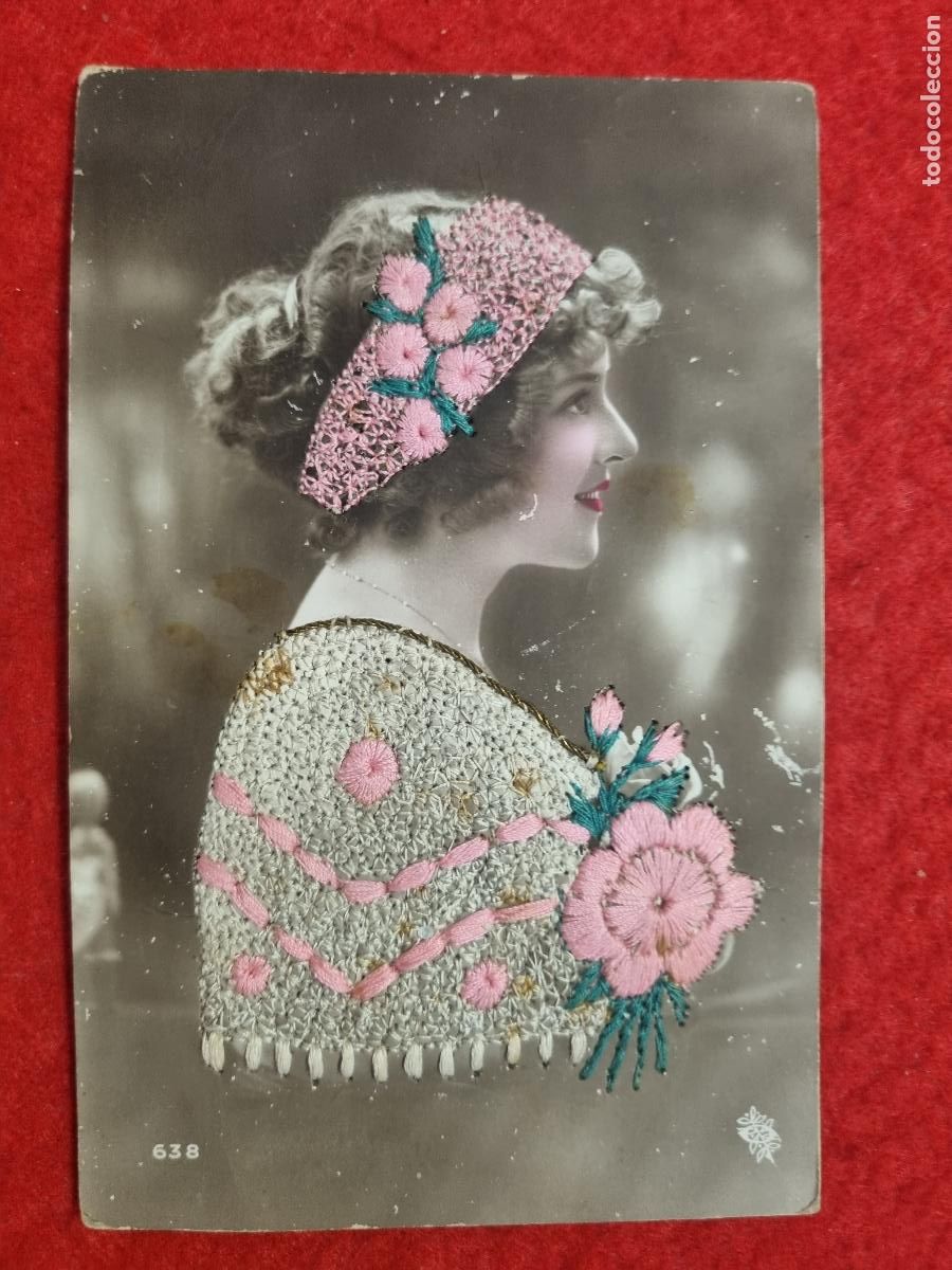 Postales: POSTAL ANTIGUA MUJER CHICA BORDADA A MANO ORIGINAL P2486