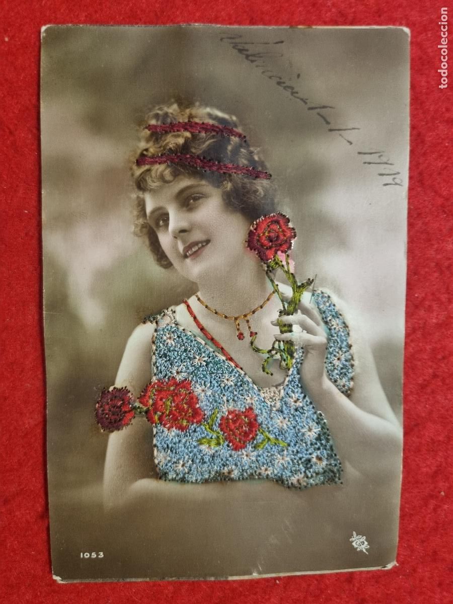Postales: POSTAL ANTIGUA MUJER CHICA BORDADA A MANO ORIGINAL P2487