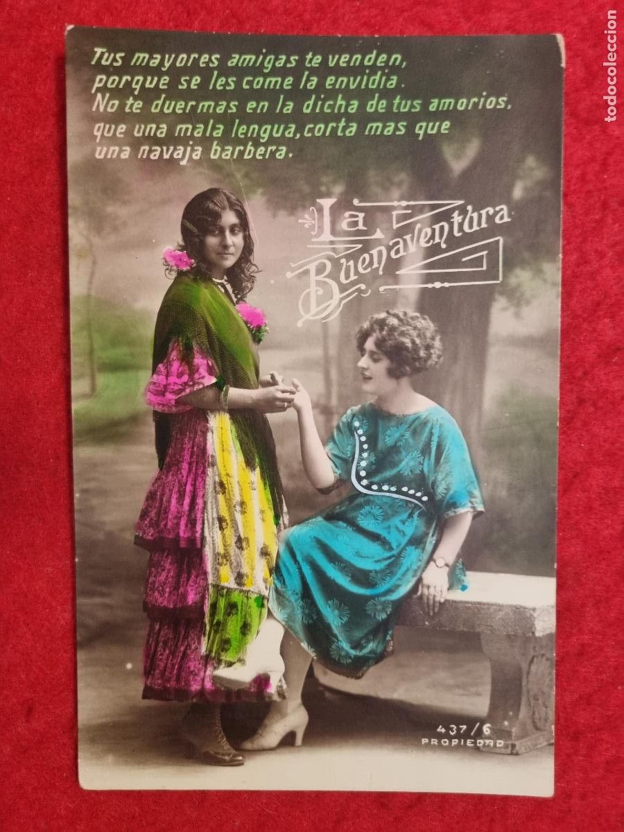 Postales: POSTAL ANTIGUA MUJER GITANA LA BUENAVENTURA BORDADA A MANO ORIGINAL P2488