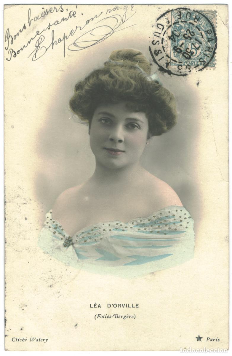 Postales: Actriz belle epoque ORVILLE, L&eacute;a d'_&Eacute;toile. 654-40. Folies Berg&egrave;re. Photo Wal&eacute;ry
