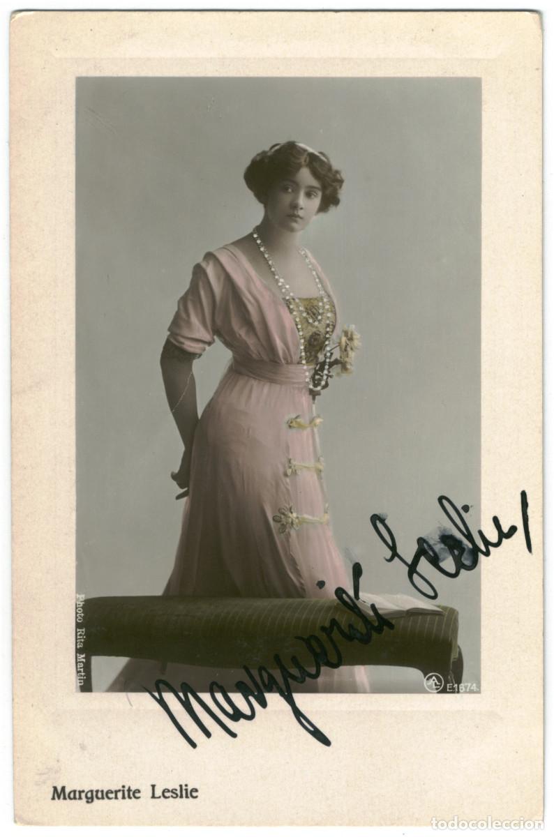 Postales: Actriz eduardiana LESLIE, Marguerite_Aristophot (AL; E 1674). Photo Rita Martin. Autograph Firmada