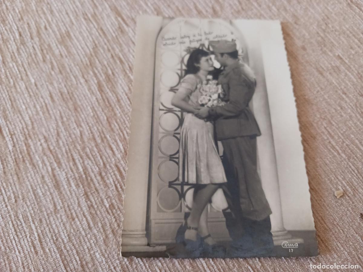 Postales: pareja, militar y novia, cuando estoy a tu lado olvido mis fatigas de soldado, ed. cima, escrita