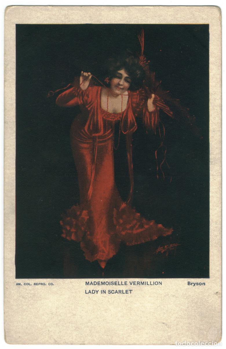 Postales: Actriz Belle &Eacute;poque VERMILLON, Mlle._AM. Lady in Scarlet. Il. Bryson