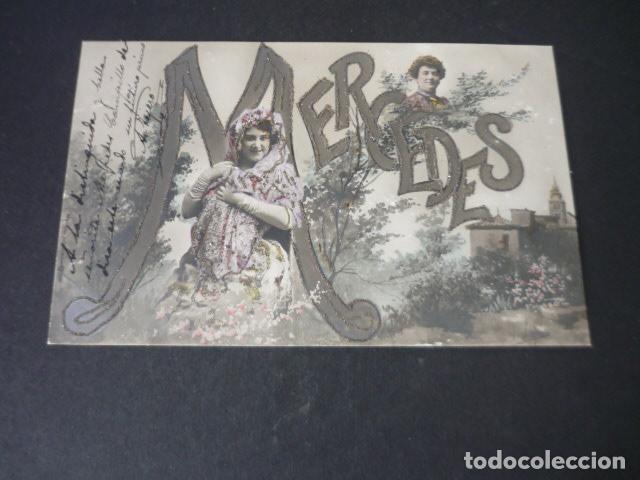 Postales: MUJER CON MANTILLA POSTAL NOMBRE MERCEDES